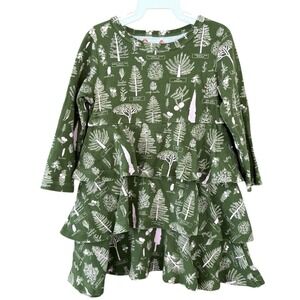 PICCOLINA‎ Toddler Girls Ruffled Tiered Dress Size 2T Olive Green Tree Nature